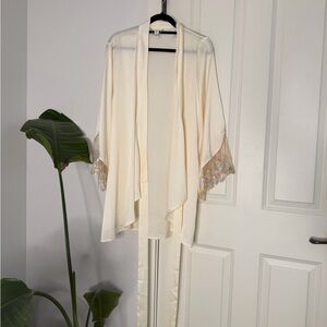Honey Birdette Cream Robe with Lace Trim